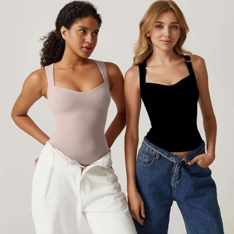 QINSEN Women's Sweetheart Neck Sleeveless Crop Tank Form-Fitting Wide Strap Top for Casual Active Wear - Image 5