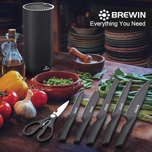 Knife Set, Brewin Kitchen Knife Set, Knives Set for Kitchen, Universal Knife Block, Utility Knife Block Set, New Home Essentials, Apartment Essentials, camping essentials, rv essentials - Image 2