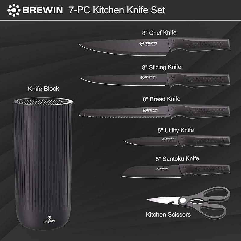 Knife Set, Brewin Kitchen Knife Set, Knives Set for Kitchen, Universal Knife Block, Utility Knife Block Set, New Home Essentials, Apartment Essentials, camping essentials, rv essentials - Image 5