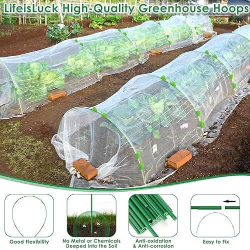60 Pcs Garden Hoops for Raised Beds, 12 Sets Greenhouse Hoops Grow Tunnel Rust-Free Fiberglass Hoop House Kit, Plant Support Garden Stakes Hoops Frame for Netting Shade Cloth Row Cover Garden Supplies - Image 4