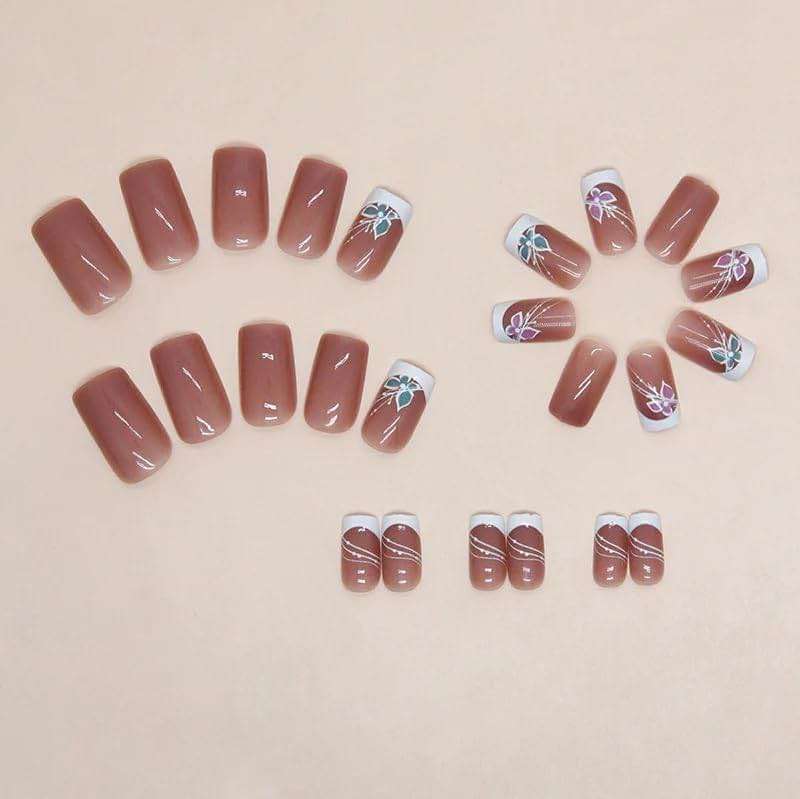 CurvLife Short Press on Nails, 30pcs Acrylic Fake Nails with Design Butterfly Style Full Cover False Nails for Women Reusable Kit with Nail Glue Adhesive Tabs Nail File - Image 3