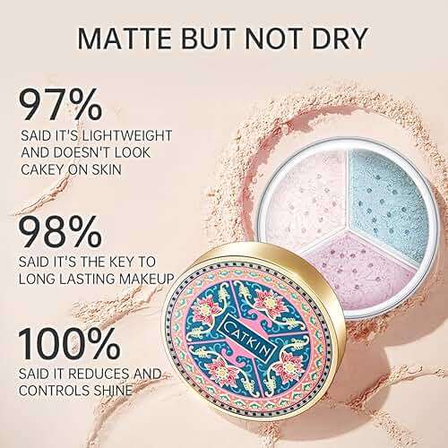 CATKIN Loose Setting Powder - Translucent Matte Finishing Powder, 3 Colors Even Skin Tone, Oil Control Makeup Pore Minimizing Powder with Velour Puff (0.42oz, C04 Matte for Dry Skin) - Image 3