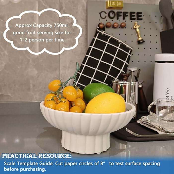 ALIWINER Small Modern Pedestal Decor Fruit Bowl 8" Ceramic,Approx 26 oz Fluted Catch-all Bowl,Footed Home Decorative Bowl for Home Decor,Coffee Table Centerpiece - Image 9