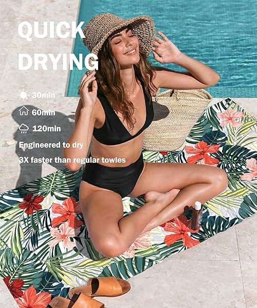 cabanana Sand Free Beach Towel - Large Oversized Beach Towel Sandproof 70x35 Big Microfiber Quick Dry Pool Towel, Thin Lightweight Compact for Travel Swimming Bath for Adults Women Men (Flower) - Image 5