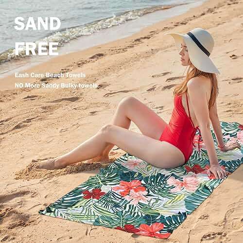 cabanana Sand Free Beach Towel - Large Oversized Beach Towel Sandproof 70x35 Big Microfiber Quick Dry Pool Towel, Thin Lightweight Compact for Travel Swimming Bath for Adults Women Men (Flower) - Image 6
