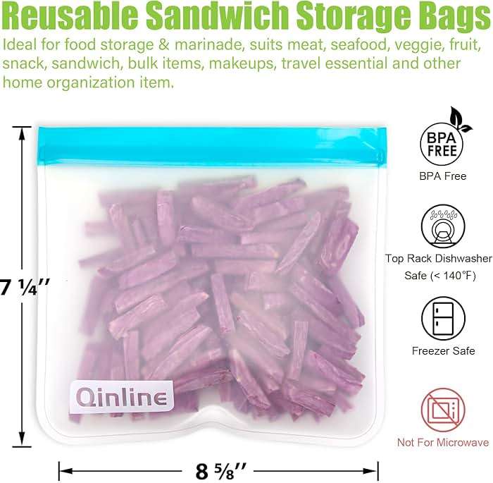 Reusable Food Storage Bags - 10 Pack Freezer Bags, Extra Thick Leakproof Lunch Bags for Salad Fruit Marinate Meats Travel - 10 Sandwich Storage Bag - Image 2