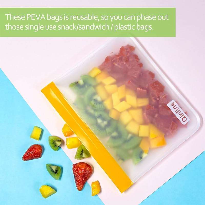 Reusable Food Storage Bags - 10 Pack Freezer Bags, Extra Thick Leakproof Lunch Bags for Salad Fruit Marinate Meats Travel - 10 Sandwich Storage Bag - Image 6