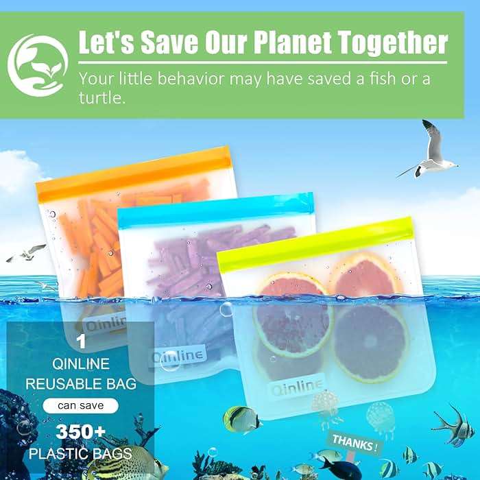 Reusable Food Storage Bags - 10 Pack Freezer Bags, Extra Thick Leakproof Lunch Bags for Salad Fruit Marinate Meats Travel - 10 Sandwich Storage Bag - Image 7