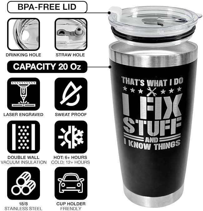 94Bright Gifts for Men, Dad, Husband, Grandpa, Mechanic Father, Handyman - Birthday Gifts for Men - Dad Birthday Gifts from Daughter, Son - Mens Birthday Gift Ideas - Black Tumbler 20 Oz - Image 3