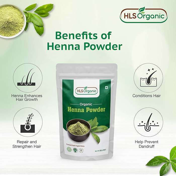 HLS Henna Powder (Lawsonia Inermis) for Natural Orange-Red Hair Color | Certified Organic | 227 Gms / 0.5 LB/ 8 Oz, No Chemicals or Additives, For Hair - Image 3