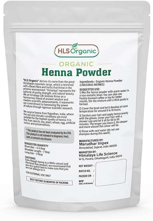 HLS Henna Powder (Lawsonia Inermis) for Natural Orange-Red Hair Color | Certified Organic | 227 Gms / 0.5 LB/ 8 Oz, No Chemicals or Additives, For Hair - Image 6
