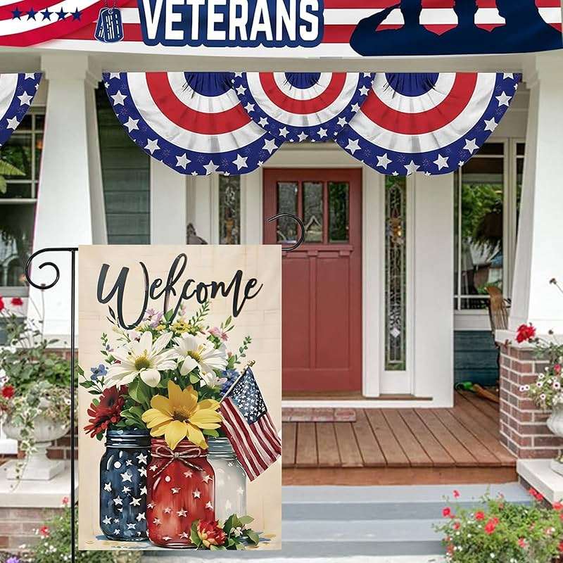 CJYGEGE 4th of July Mason Jar Flowers Summer Garden Flag 12x18, Patriotic Celebration Double-Sided Decorative Burlap Yard Flag for Memorial Day Independence Day Outside Decoration Holiday Festivities - Image 2
