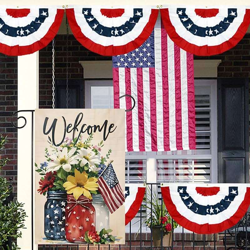 CJYGEGE 4th of July Mason Jar Flowers Summer Garden Flag 12x18, Patriotic Celebration Double-Sided Decorative Burlap Yard Flag for Memorial Day Independence Day Outside Decoration Holiday Festivities - Image 4
