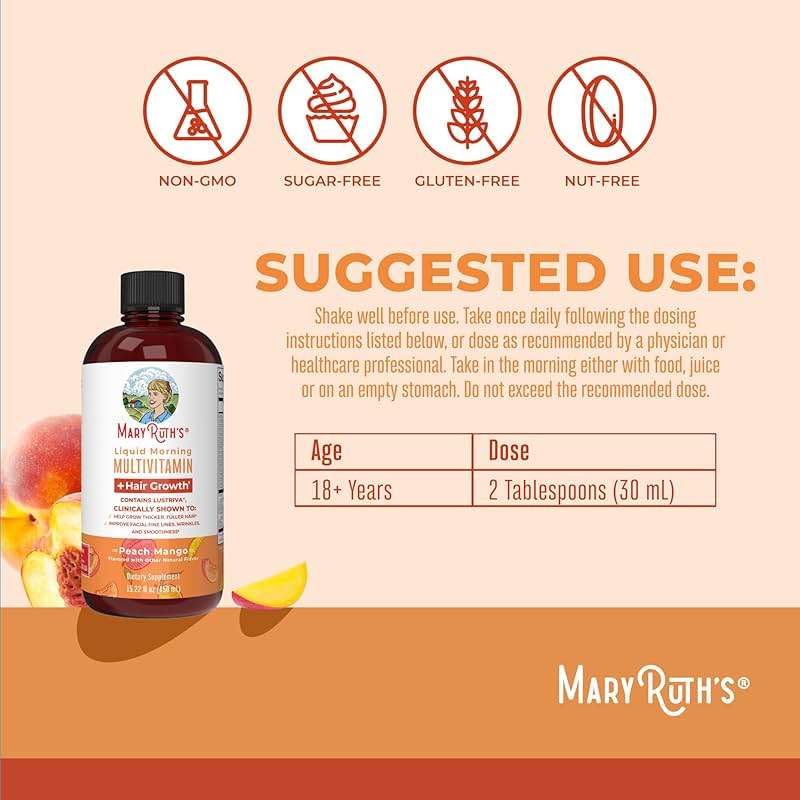 MARYRUTH'S Liquid Multivitamin + Hair Growth | Clinically Tested in Women for Thicker Hair & Facial Wrinkles | Biotin 10000mcg | Lustriva Hair Growth Supplements | Skin Care | Ages 18+ | 15.22 Fl Oz - Image 3