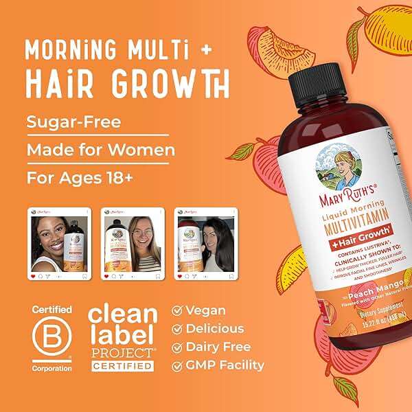 MARYRUTH'S Liquid Multivitamin + Hair Growth | Clinically Tested in Women for Thicker Hair & Facial Wrinkles | Biotin 10000mcg | Lustriva Hair Growth Supplements | Skin Care | Ages 18+ | 15.22 Fl Oz - Image 8