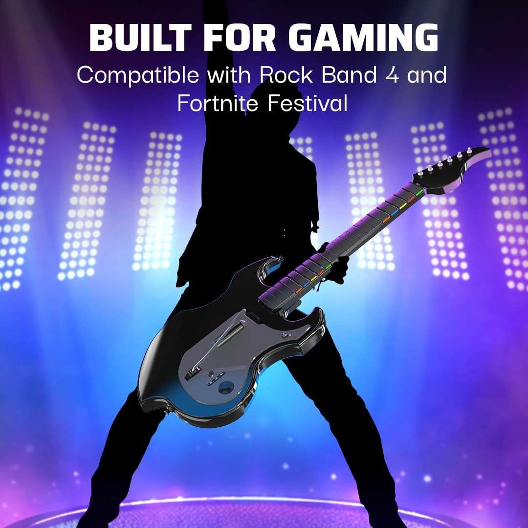 PDP RIFFMASTER Wireless Guitar Controller for PlayStation 5 and PlayStation 4, PS5/PS4, Rock Band 4, Fortnite Festival, Audio Jack, Rechargeable Battery, Officially Licensed by Sony - Black - Image 2