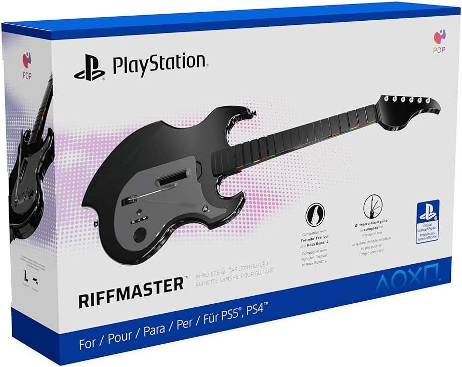 PDP RIFFMASTER Wireless Guitar Controller for PlayStation 5 and PlayStation 4, PS5/PS4, Rock Band 4, Fortnite Festival, Audio Jack, Rechargeable Battery, Officially Licensed by Sony - Black - Image 12