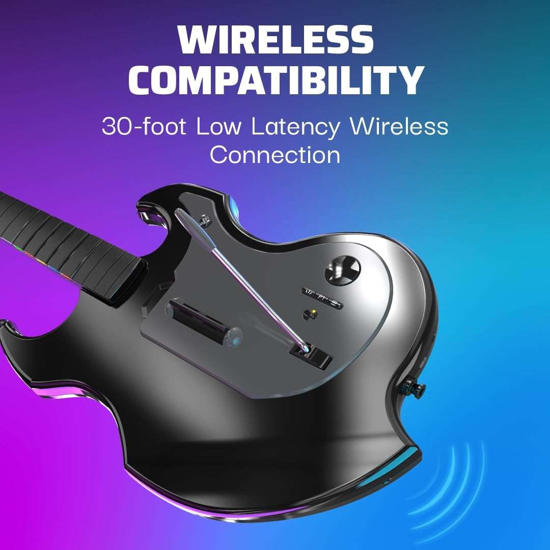 PDP RIFFMASTER Wireless Guitar Controller for PlayStation 5 and PlayStation 4, PS5/PS4, Rock Band 4, Fortnite Festival, Audio Jack, Rechargeable Battery, Officially Licensed by Sony - Black - Image 3