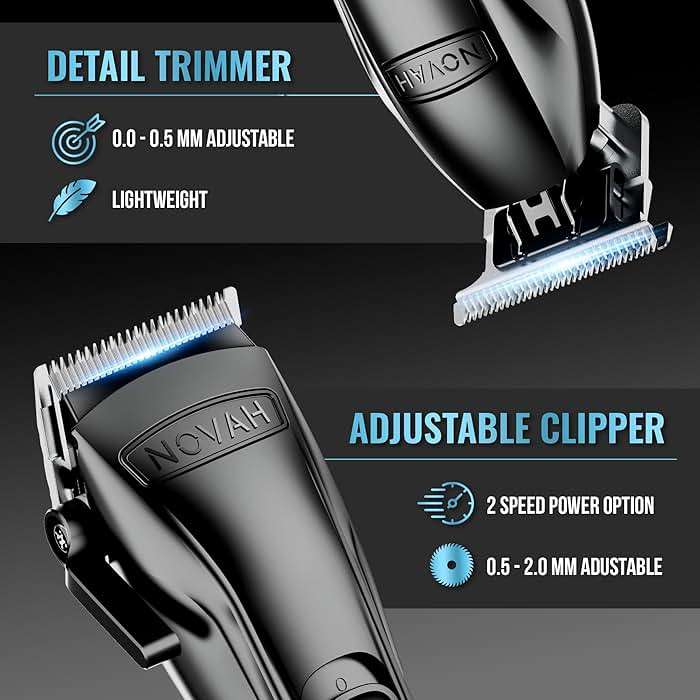 Novah Professional Barber Clippers and Trimmer Set - Foil Shaver Professional Hair Clippers for Men, Mens Cordless Hair Clipper for Barbers Haircut Kit, Fade - Image 2