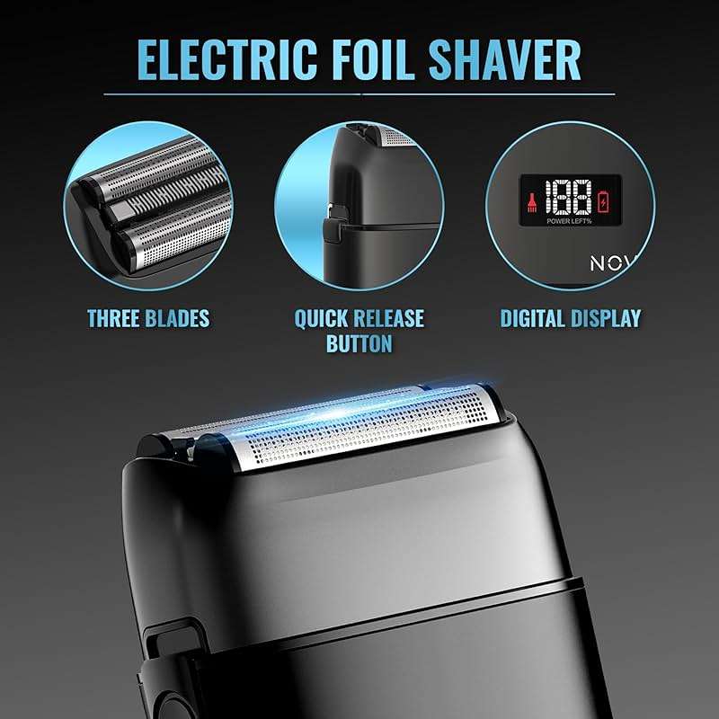 Novah Professional Barber Clippers and Trimmer Set - Foil Shaver Professional Hair Clippers for Men, Mens Cordless Hair Clipper for Barbers Haircut Kit, Fade - Image 3