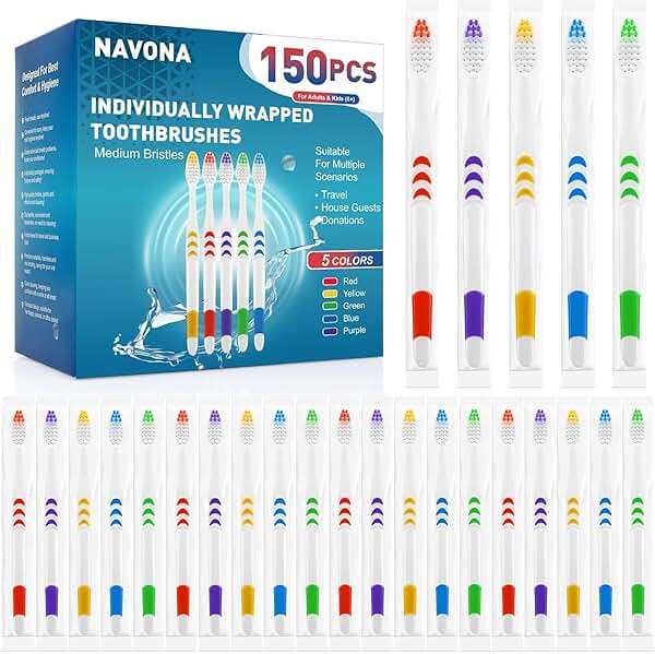 Navona 150 PCS Individually Wrapped Bulk Toothbrush Pack, Disposable Soft Bristle for Adult or Kid, Ergonomic Handle, Perfect for Travel, Hotel, Donation - Image 1