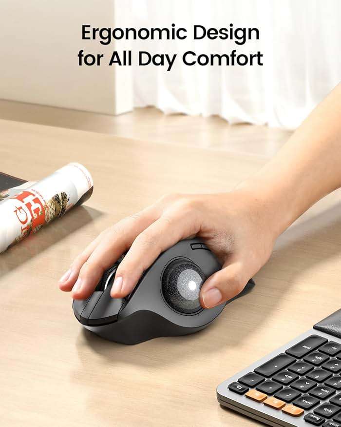 ProtoArc Wireless Trackball Mouse, EM01 NL Ergonomic Bluetooth Rollerball Thumb Rechargeable Computer Laptop Mouse, Adjustable Angle & 3 Device Connection for PC, Mac, Windows-Gray Ball - Image 3