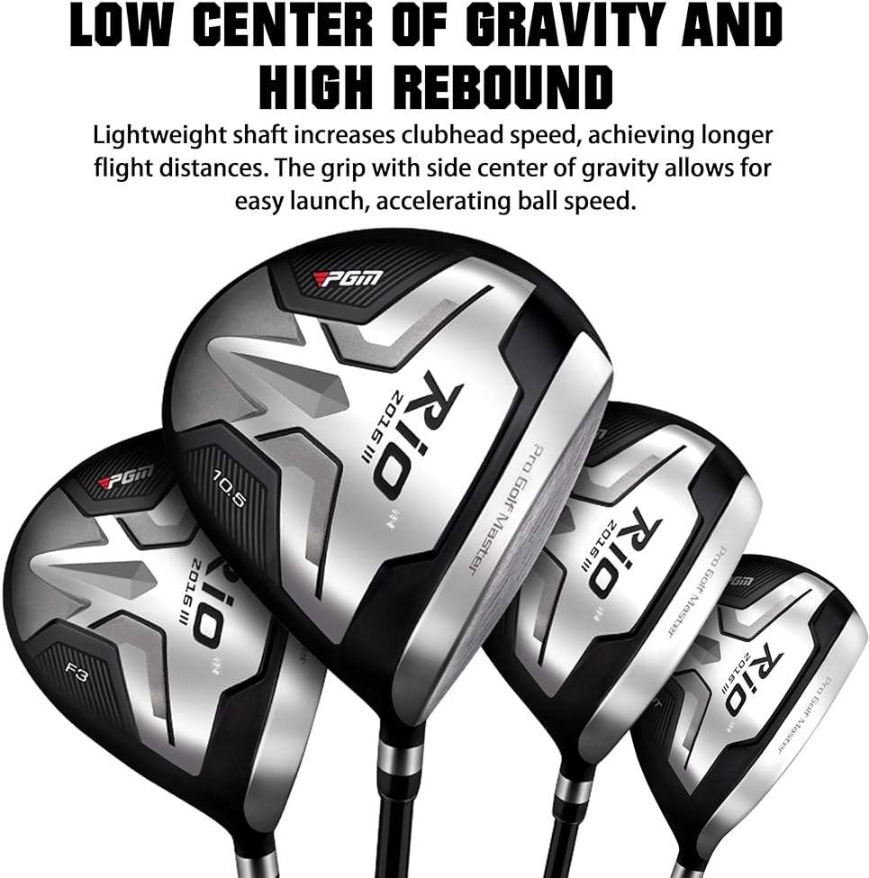 PGM Men's Complete Golf Club Sets - 12 Pieces - 3 Wood (#1,3,5), 1 Hybrid (#4H), 6 Irons(#5,6,7,8,9,PW), 1 Sand Wedge (52°), 1 Putter - Golf Stand Bag - Titanium Club Head, Graptlite Shaft - Image 2