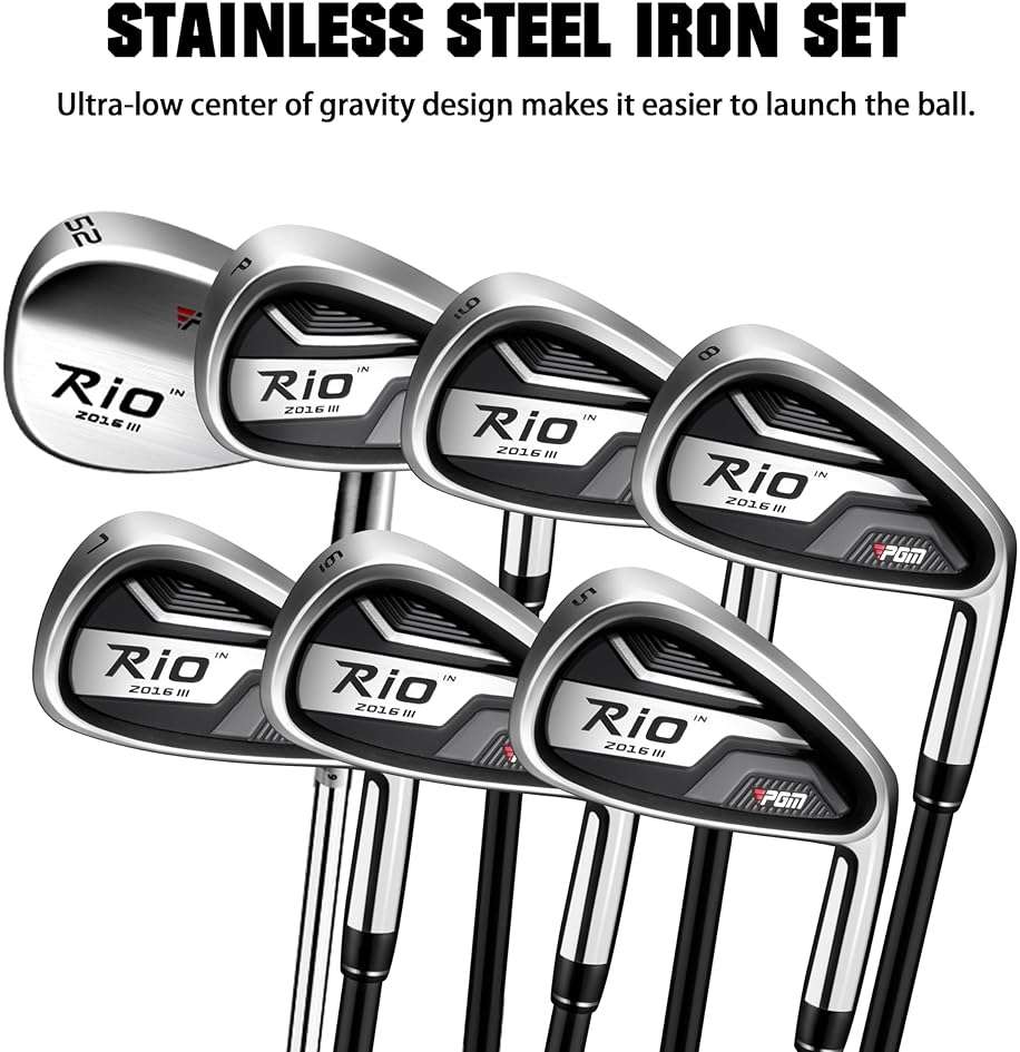 PGM Men's Complete Golf Club Sets - 12 Pieces - 3 Wood (#1,3,5), 1 Hybrid (#4H), 6 Irons(#5,6,7,8,9,PW), 1 Sand Wedge (52°), 1 Putter - Golf Stand Bag - Titanium Club Head, Graptlite Shaft - Image 3