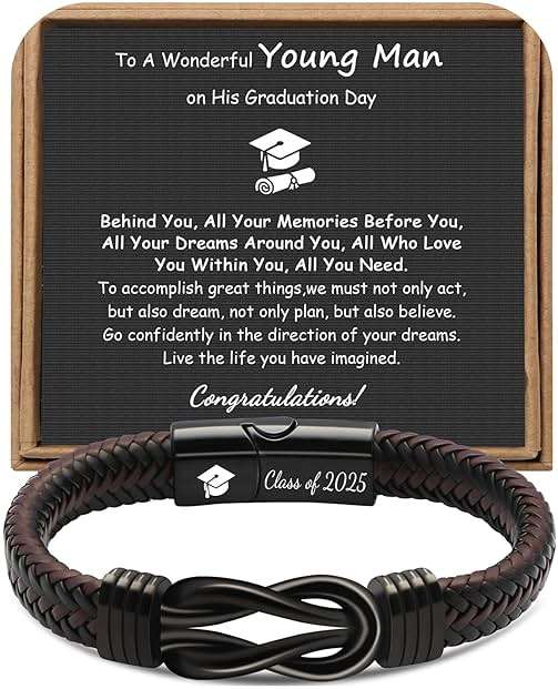 𝟮𝟬𝟮𝟲 𝗚𝗿𝗮𝗱𝘂𝗮𝘁𝗶𝗼𝗻 𝗚𝗶𝗳𝘁𝘀 𝗳𝗼𝗿 𝗛𝗶𝗺, Class of 2026 Leather Stainless Steel Knot Bracelets for Men, 5th 8th Middle High School College Masters Degree Graduation Gifts for Men - Image 1