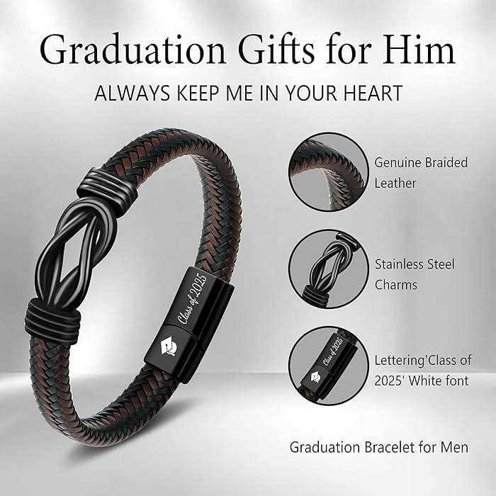 𝟮𝟬𝟮𝟲 𝗚𝗿𝗮𝗱𝘂𝗮𝘁𝗶𝗼𝗻 𝗚𝗶𝗳𝘁𝘀 𝗳𝗼𝗿 𝗛𝗶𝗺, Class of 2026 Leather Stainless Steel Knot Bracelets for Men, 5th 8th Middle High School College Masters Degree Graduation Gifts for Men - Image 4