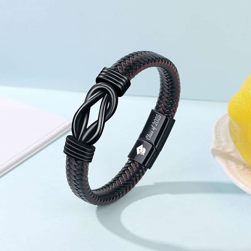 𝟮𝟬𝟮𝟲 𝗚𝗿𝗮𝗱𝘂𝗮𝘁𝗶𝗼𝗻 𝗚𝗶𝗳𝘁𝘀 𝗳𝗼𝗿 𝗛𝗶𝗺, Class of 2026 Leather Stainless Steel Knot Bracelets for Men, 5th 8th Middle High School College Masters Degree Graduation Gifts for Men - Image 6