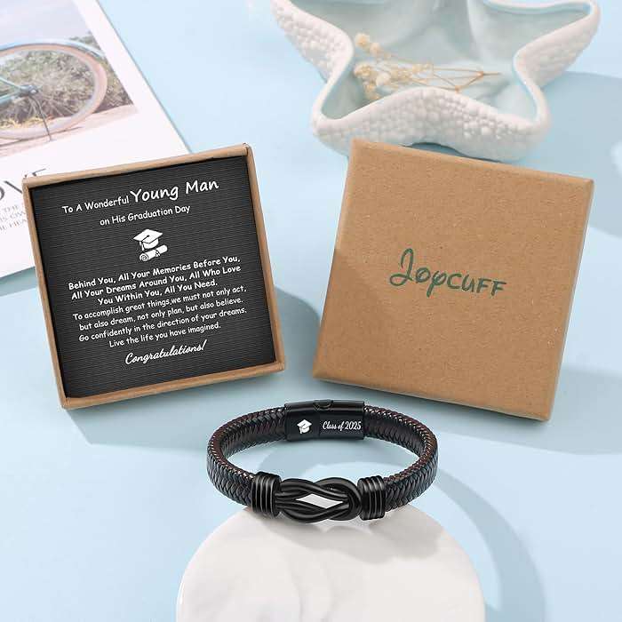 𝟮𝟬𝟮𝟲 𝗚𝗿𝗮𝗱𝘂𝗮𝘁𝗶𝗼𝗻 𝗚𝗶𝗳𝘁𝘀 𝗳𝗼𝗿 𝗛𝗶𝗺, Class of 2026 Leather Stainless Steel Knot Bracelets for Men, 5th 8th Middle High School College Masters Degree Graduation Gifts for Men - Image 7