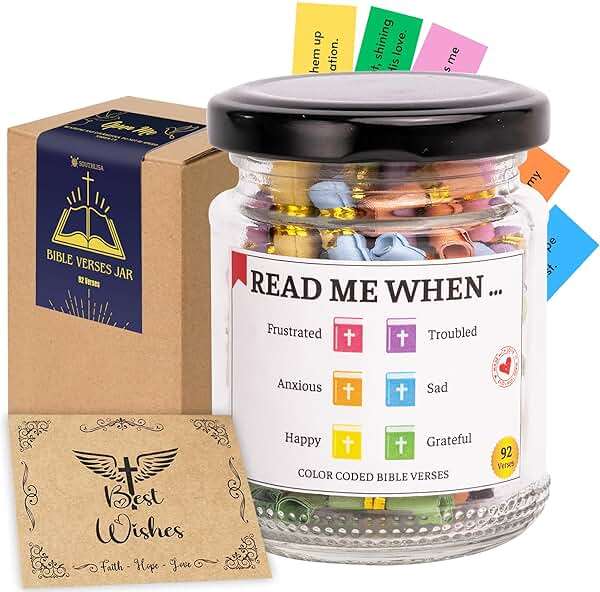 Bible Verses Jar, 92 Hand-Rolled Bible Scroll, Read Me When Christian Jar, Color Coded KJV Bible Verses, Religious Gifts for Women, Prayer Gifts for Friends, Mom, Sister, Cancer Warriors - Image 1