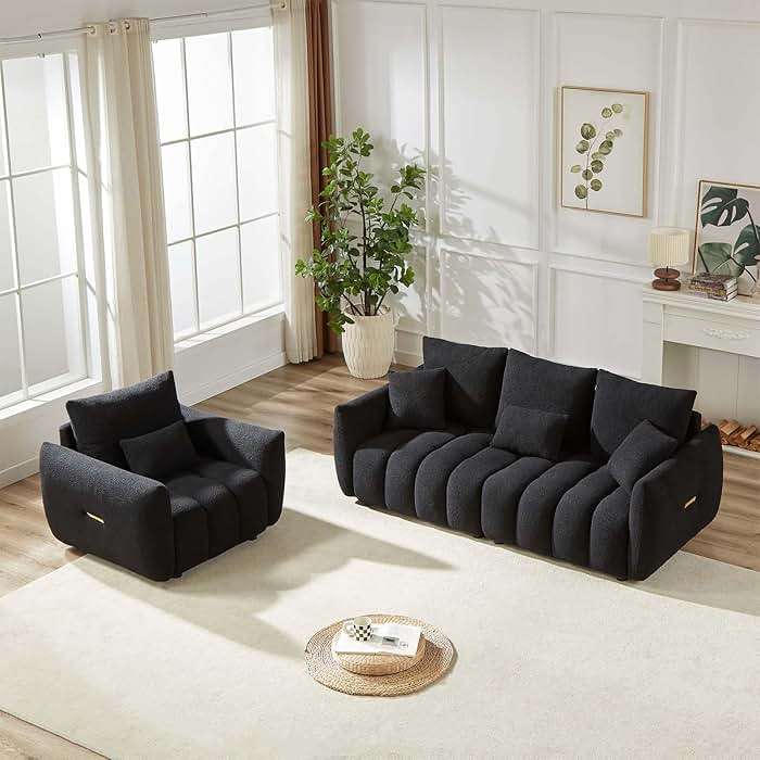 Antetek 78" Modern Sofa Couch, Comfy Deep Seat Teddy Cloud Sofa, Upholstered 3-Seater Boucle Couch, Oversized Loveseat for Living Room, Bedroom, Office, Apartment, Black - Image 6
