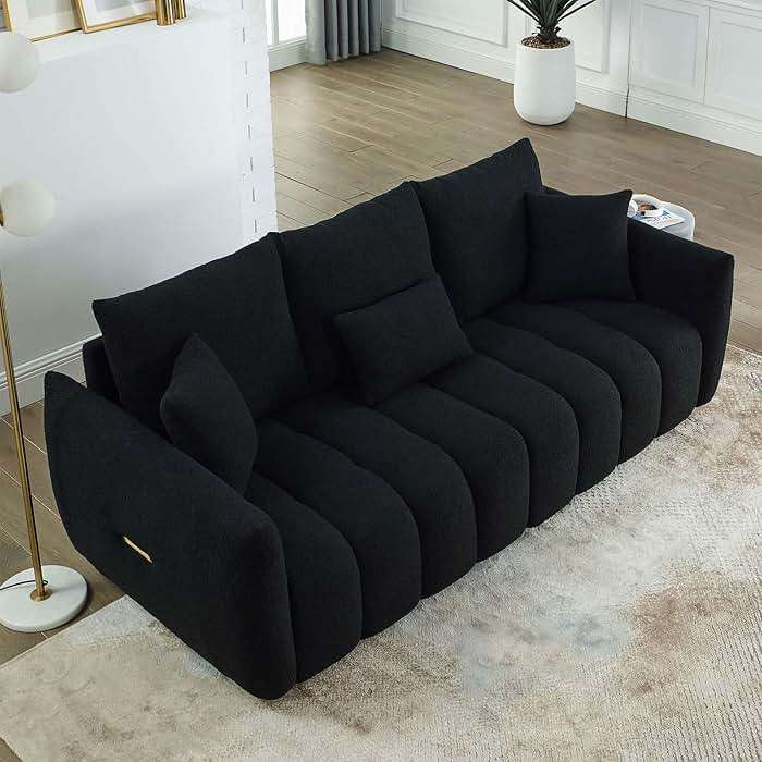 Antetek 78" Modern Sofa Couch, Comfy Deep Seat Teddy Cloud Sofa, Upholstered 3-Seater Boucle Couch, Oversized Loveseat for Living Room, Bedroom, Office, Apartment, Black - Image 8