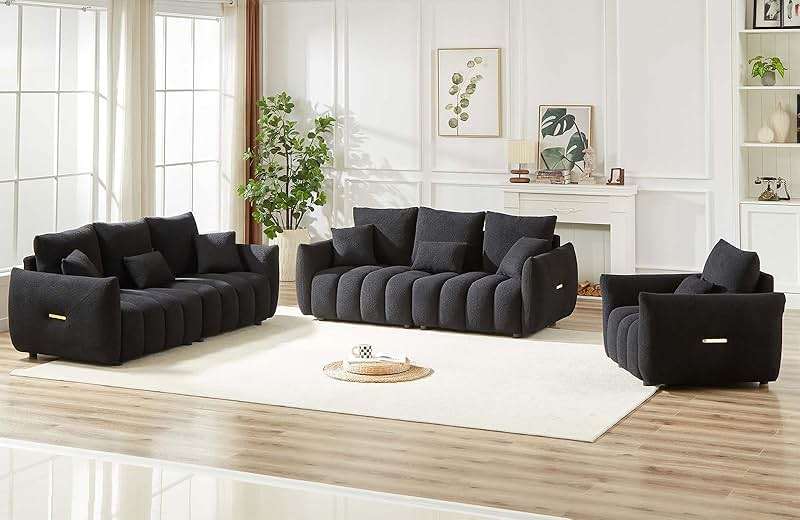 Antetek 78" Modern Sofa Couch, Comfy Deep Seat Teddy Cloud Sofa, Upholstered 3-Seater Boucle Couch, Oversized Loveseat for Living Room, Bedroom, Office, Apartment, Black - Image 9