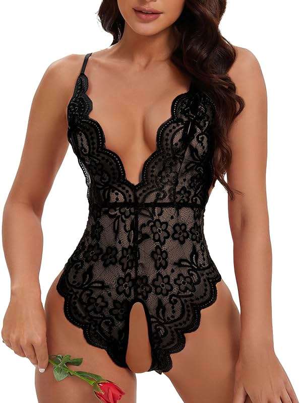 Minsera Women One Piece Lingerie Lace Bodysuit Deep V sexy Teddy Lingerie - Image 1