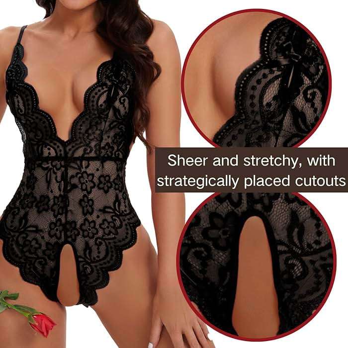 Minsera Women One Piece Lingerie Lace Bodysuit Deep V sexy Teddy Lingerie - Image 3