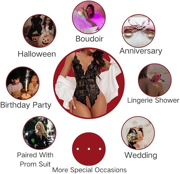Minsera Women One Piece Lingerie Lace Bodysuit Deep V sexy Teddy Lingerie - Image 5
