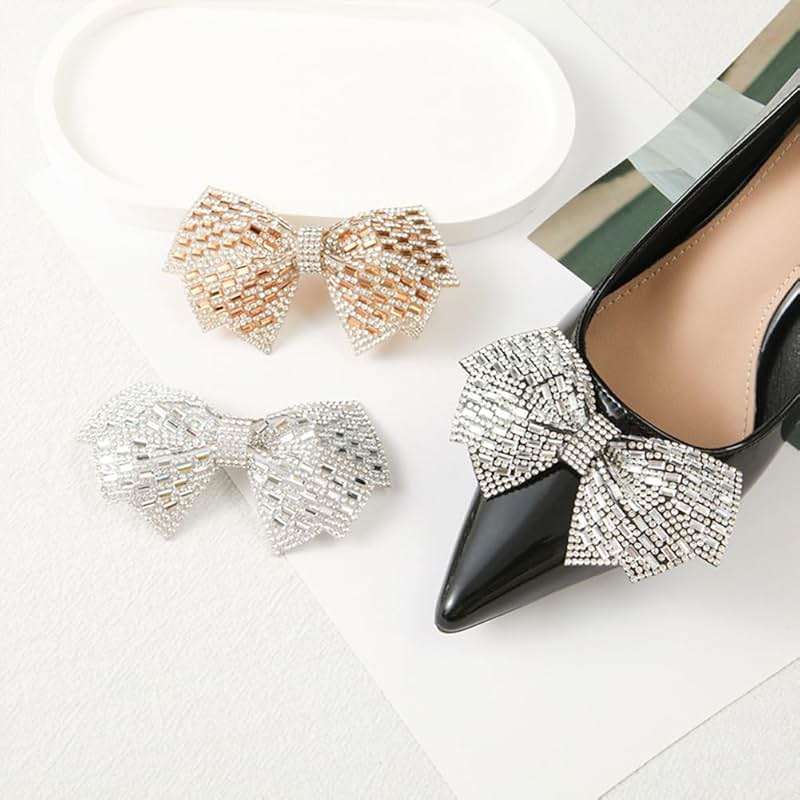 DELORIGIN 1 Pair Bow Shoe Clips Wedding Rhinestone Bow Shoe Buckles Bridal Removable Shoe Clips Bowknot Shoe Buckle Bag Clothing Hair Decorations for Women Party Heels Flats Pumps Craft - Image 5