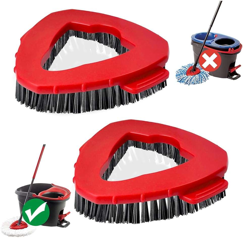 2 Pack Spin Mop Scrub Brush Head Compatible with EasyWring 1-Tank System | Hard Bristle Deep Scrubbing, Triangle Corner Cleaning, No-Bend Floor Cleaning, Quick Snap-On, Reusable & Durable - Image 1