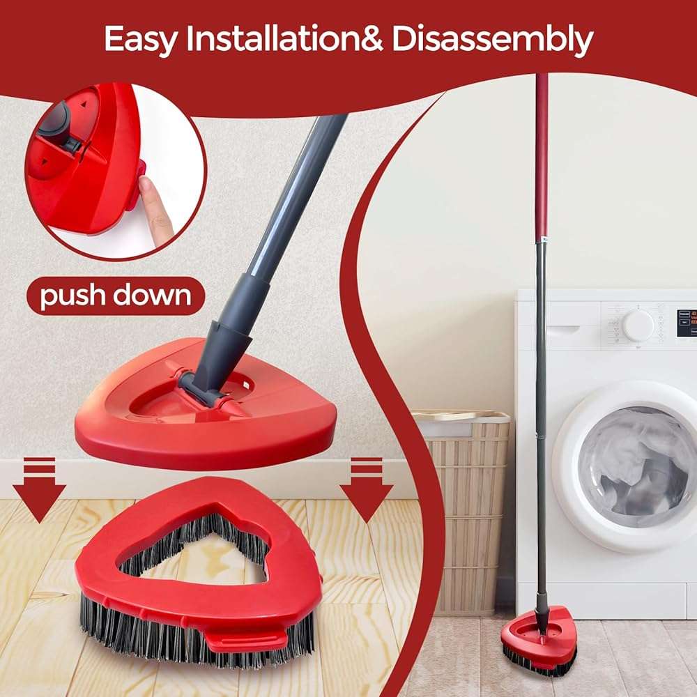 2 Pack Spin Mop Scrub Brush Head Compatible with EasyWring 1-Tank System | Hard Bristle Deep Scrubbing, Triangle Corner Cleaning, No-Bend Floor Cleaning, Quick Snap-On, Reusable & Durable - Image 4