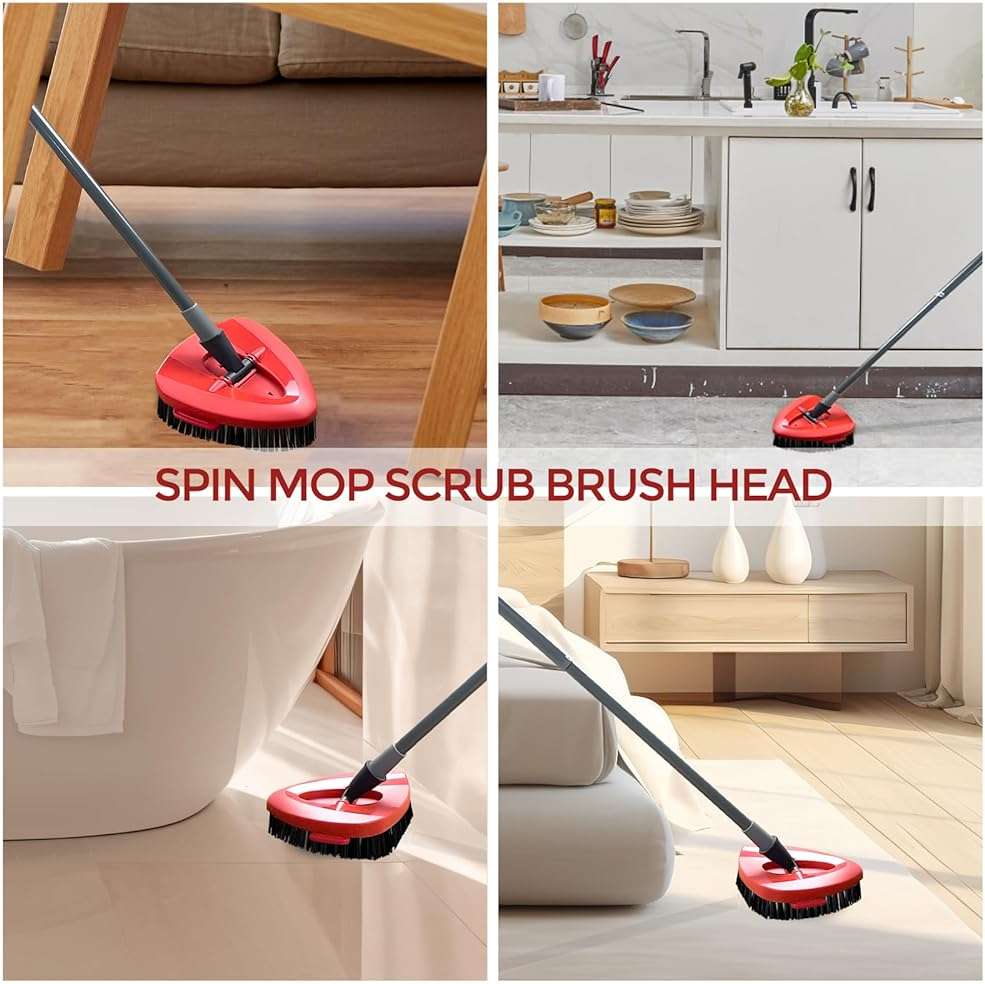 2 Pack Spin Mop Scrub Brush Head Compatible with EasyWring 1-Tank System | Hard Bristle Deep Scrubbing, Triangle Corner Cleaning, No-Bend Floor Cleaning, Quick Snap-On, Reusable & Durable - Image 6