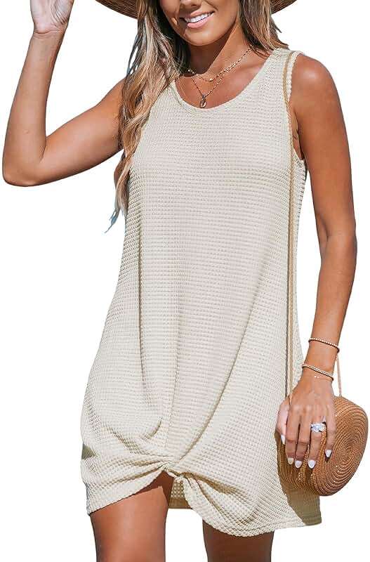 CUPSHE Women's Sleeveless Swimsuit Coverup Waffle Knit Swimwear Beach Cover Ups Twisted Mini Dress - Image 1
