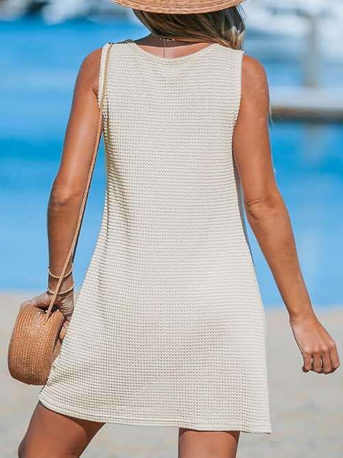 CUPSHE Women's Sleeveless Swimsuit Coverup Waffle Knit Swimwear Beach Cover Ups Twisted Mini Dress - Image 2