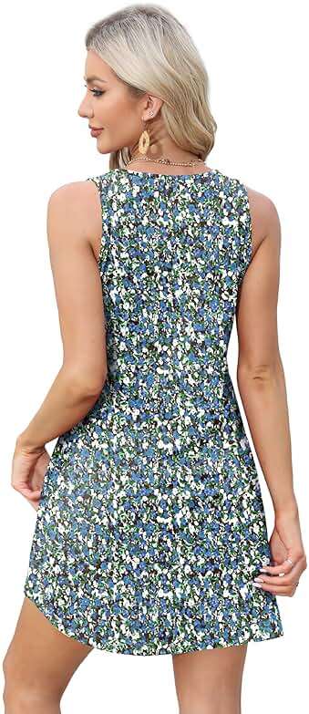 OFEEFAN Womens Summer Dresses 2026 Loose V Neck Sleeveless Sundresses Swimsuit Coverup with Pockets Floral/Plain/Eyelet - Image 4