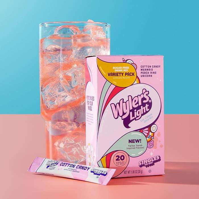 Wyler's Light Singles to Go Powder Packets, Water Drink Mix, Variety Pack, Watertok Fun Flavors, Cotton Candy, Mermaid, Peach Ring, Unicorn, Sugar & Caffeine Free, On-The-Go, 20 Count (Pack - 1) - Image 2