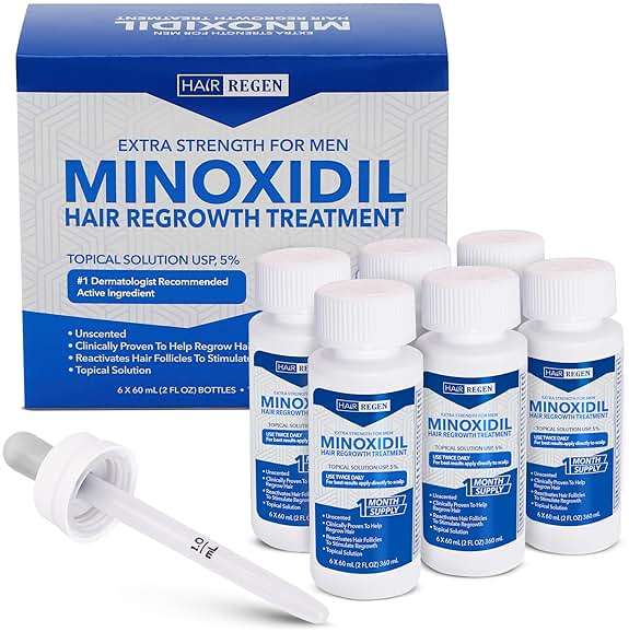 Hair Regen Liquid Minoxidil for Men 5% – Advanced Topical Solution for Regrowth – Growth Treatment for Men Hair Loss 6-Pack as 6-Month Supply Kit - Image 1