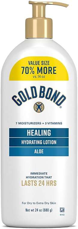 Gold Bond Healing Hydrating Body Lotion with Aloe, Moisturizer for Dry to Extra Dry Skin, 24-HR Hydration to Soothe & Comfort, Non-Greasy, Dermatologist-Tested, Light Scent, 24 Oz Family Size Pump - Image 1