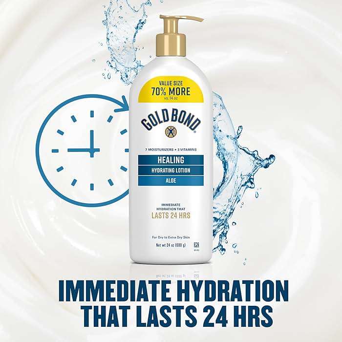 Gold Bond Healing Hydrating Body Lotion with Aloe, Moisturizer for Dry to Extra Dry Skin, 24-HR Hydration to Soothe & Comfort, Non-Greasy, Dermatologist-Tested, Light Scent, 24 Oz Family Size Pump - Image 4